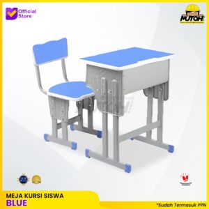 Meja belajar Set Blue meja kursi siswa | warna biru lis putih MUTOH EKO
