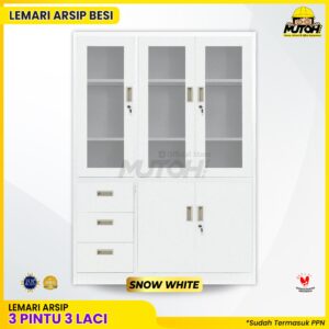 Lemari besi arsip kombinasi 3 pintu 3 laci putih MUTOH SNOW WHITE