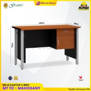 Meja POPULAR MT-112 Mahogany meja kerja meja tulis 1/2 Biro kaki besi meja kantor kaki besi 2 laci meja kerja 120 cm