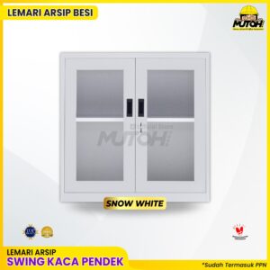 Lemari besi arsip PENDEK pintu swing kaca putih MUTOH SNOW WHITE