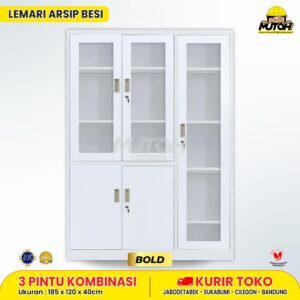 Lemari besi arsip kombinasi 3 pintu 2 warna MUTOH SNOW WHITE