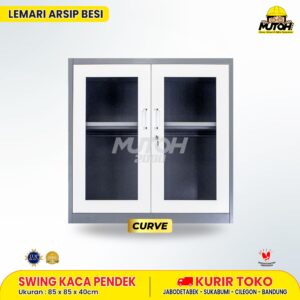 Lemari besi arsip PENDEK pintu swing kaca 2 warna MUTOH CURVE
