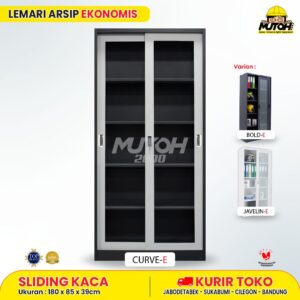 Lemari besi arsip 2 pintu sliding kaca abu muda MUTOH JAVELIN