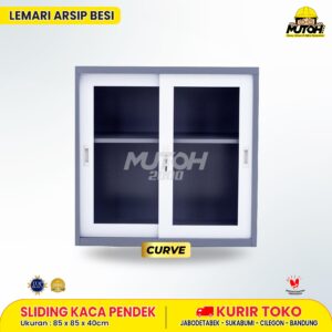 Lemari besi arsip PENDEK pintu sliding kaca 2 warna MUTOH CURVE