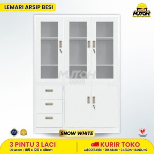 Lemari besi arsip kombinasi 3 pintu 3 laci putih MUTOH SNOW WHITE