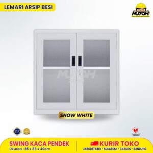 Lemari besi arsip PENDEK pintu swing kaca putih MUTOH SNOW WHITE
