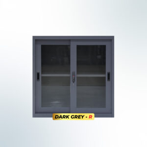 MUTOH-R DARK GREY | Lemari Arsip Besi Pendek 2 Pintu Sliding Kaca – Abu Tua