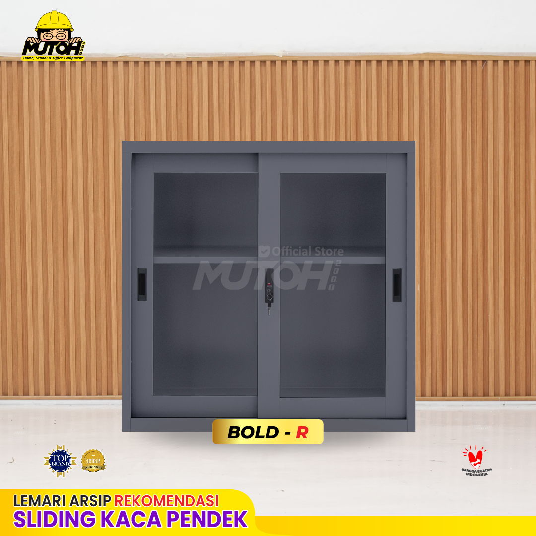 Lemari arsip besi Rekomendasi | Pendek pintu sliding kaca abu tua MUTOH BOLD