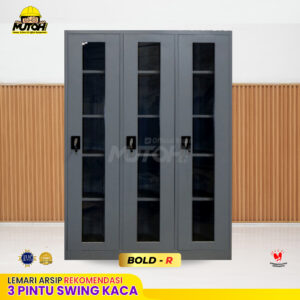 Lemari arsip besi Rekomendasi | 3 pintu swing kaca abu tua MUTOH BOLD Bersertifikat TKDN