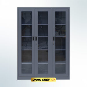 MUTOH-R DARK GREY | Lemari Arsip Besi 3 Pintu Swing Kaca – Abu Tua