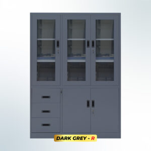 MUTOH-R DARK GREY | Lemari Arsip Besi Kombinasi 3 Pintu 3 Laci – Abu Tua