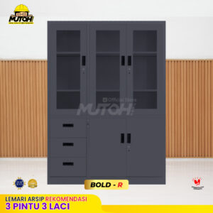 Lemari arsip besi Rekomendasi | Kombinasi 3 pintu 3 laci abu tua MUTOH BOLD