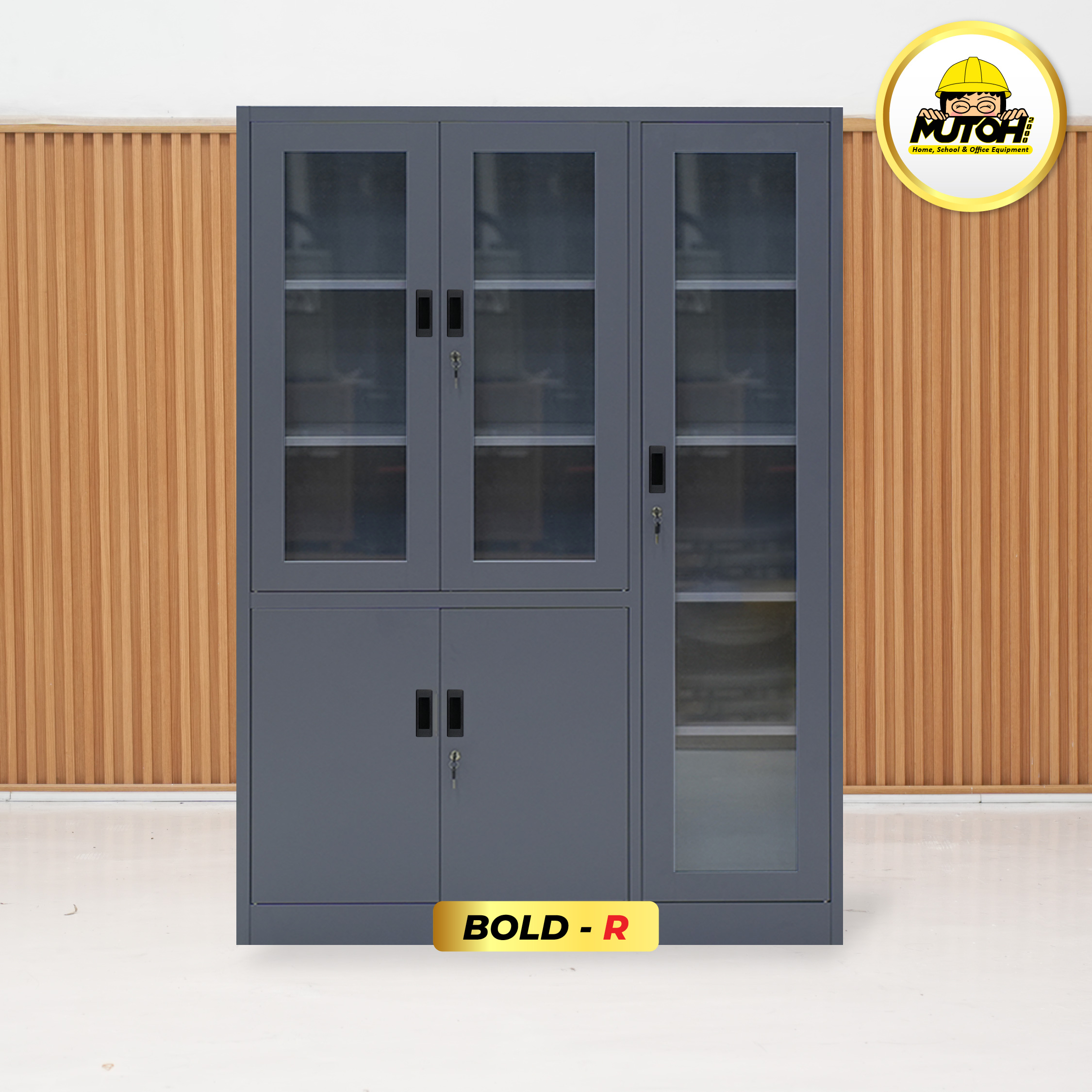 MUTOH BOLD R | Lemari besi arsip kombinasi 3 pintu abu tua
