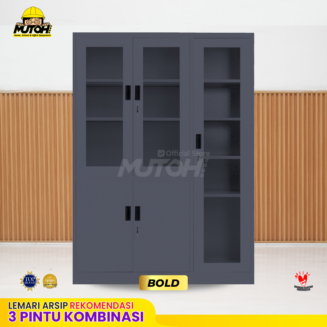 Lemari arsip besi Rekomendasi | Kombinasi 3 pintu abu tua MUTOH BOLD