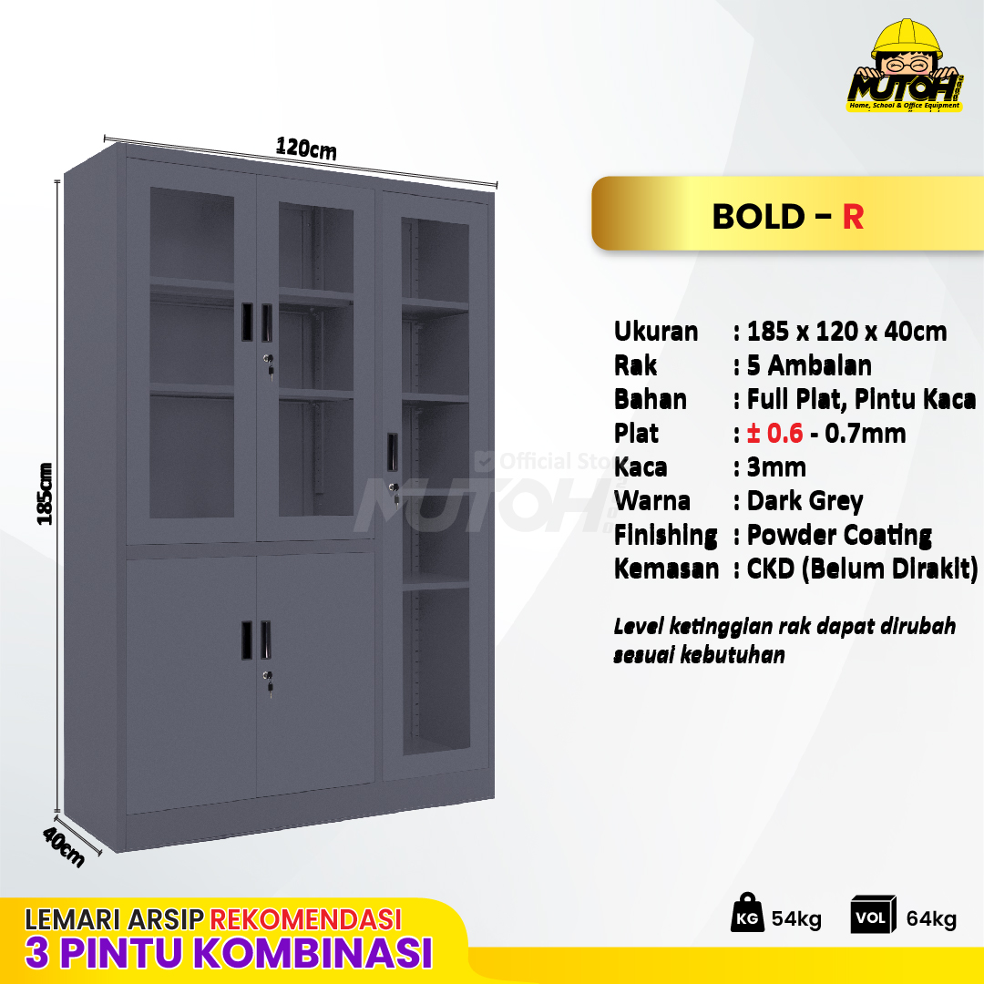 Lemari arsip besi Rekomendasi | Kombinasi 3 pintu abu tua MUTOH BOLD - Gambar 2