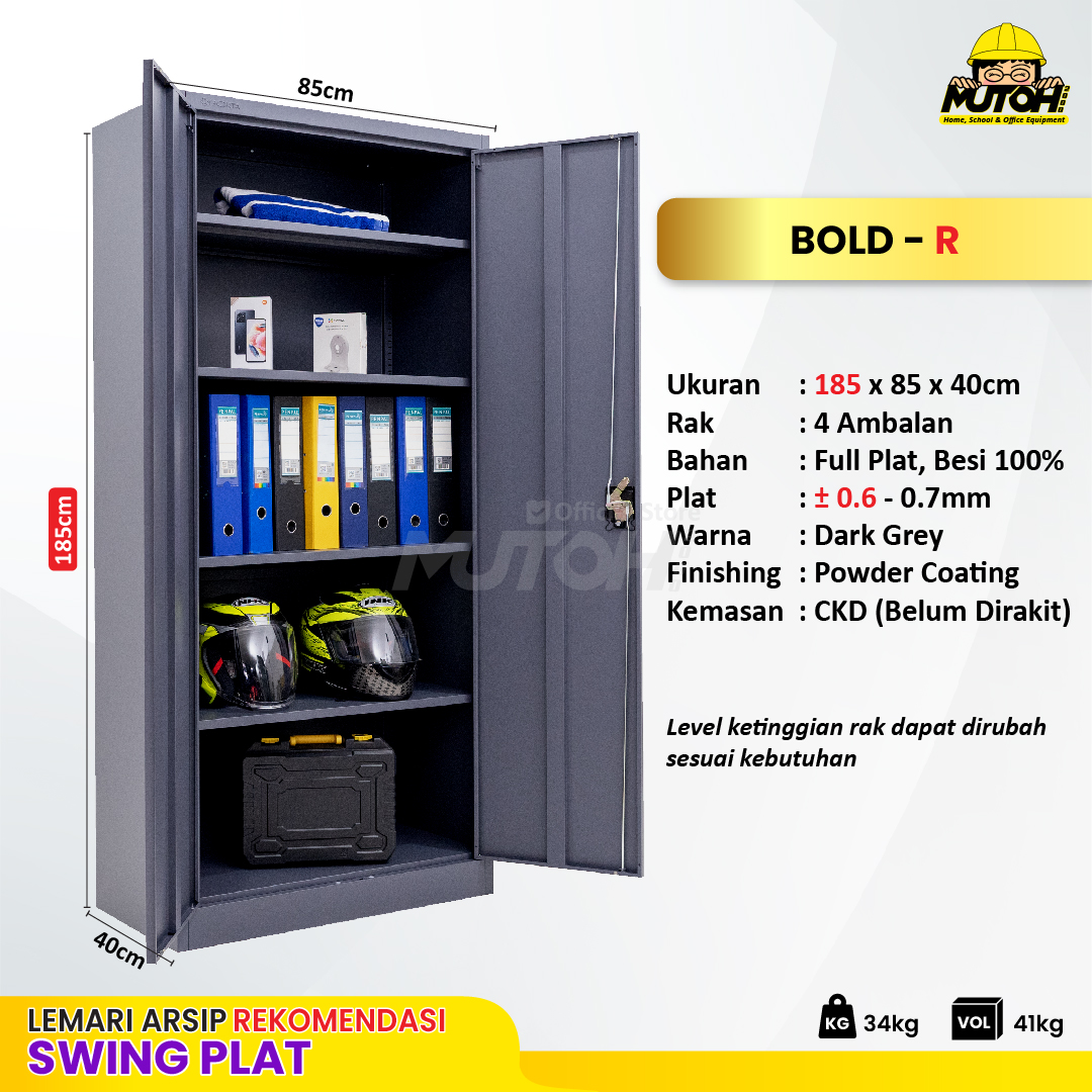 Lemari arsip besi Rekomendasi | 2 pintu swing plat abu tua MUTOH BOLD - Gambar 2