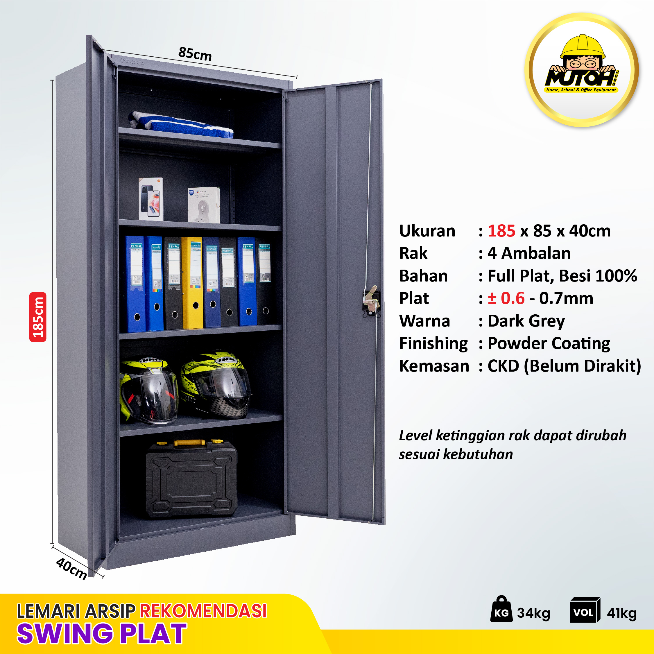 MUTOH BOLD R | Lemari besi arsip 2 pintu swing plat abu tua - Gambar 2