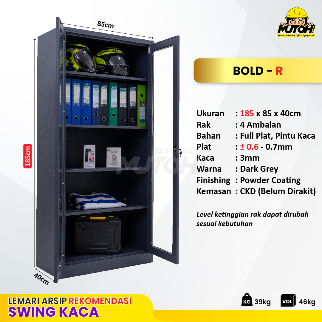 Lemari arsip besi Rekomendasi | 2 pintu swing kaca abu tua MUTOH BOLD - Gambar 2