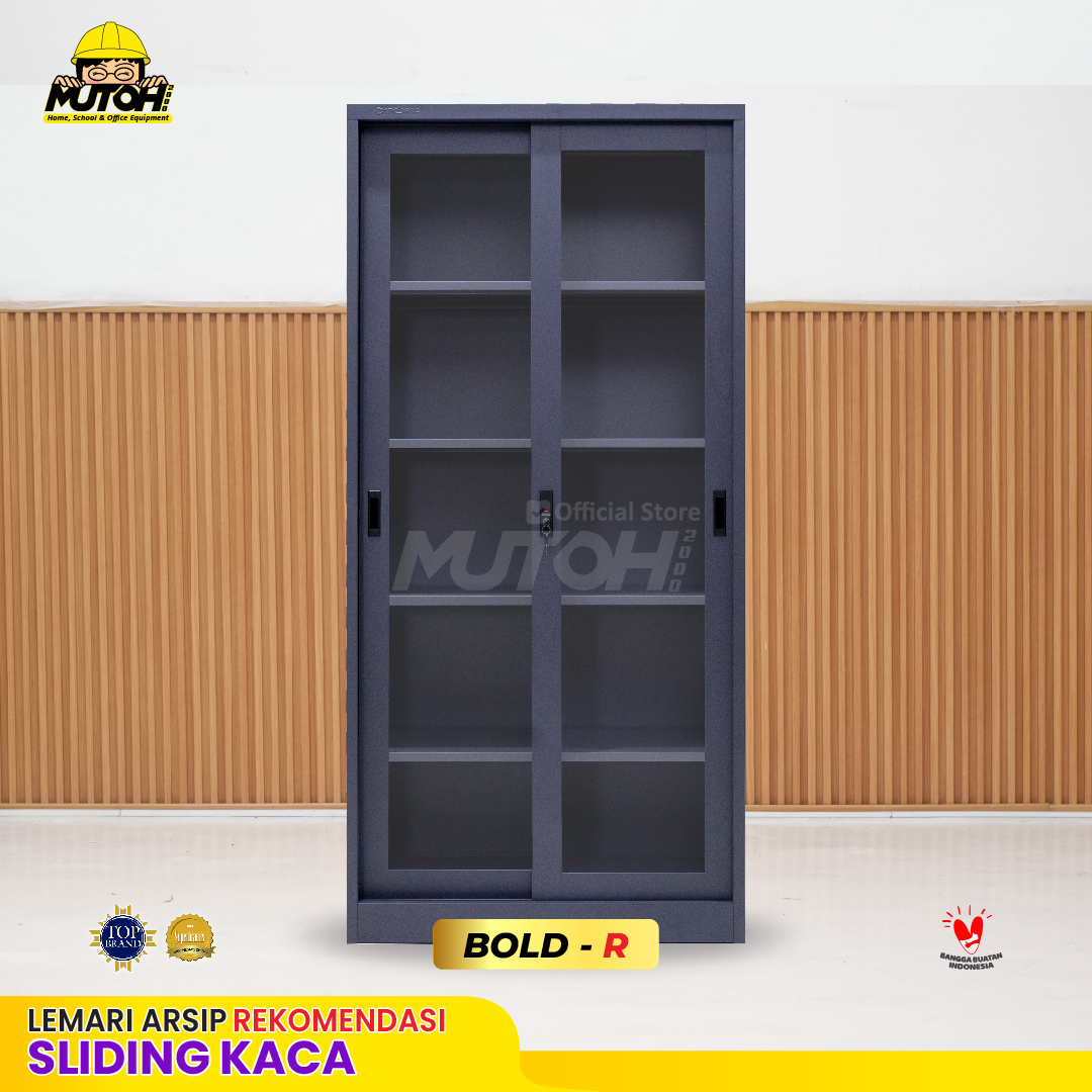 Lemari arsip besi Rekomendasi | 2 pintu sliding kaca abu tua MUTOH BOLD