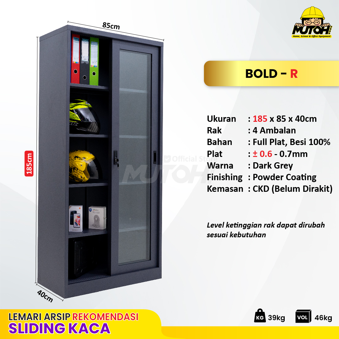 Lemari arsip besi Rekomendasi | 2 pintu sliding kaca abu tua MUTOH BOLD - Gambar 2