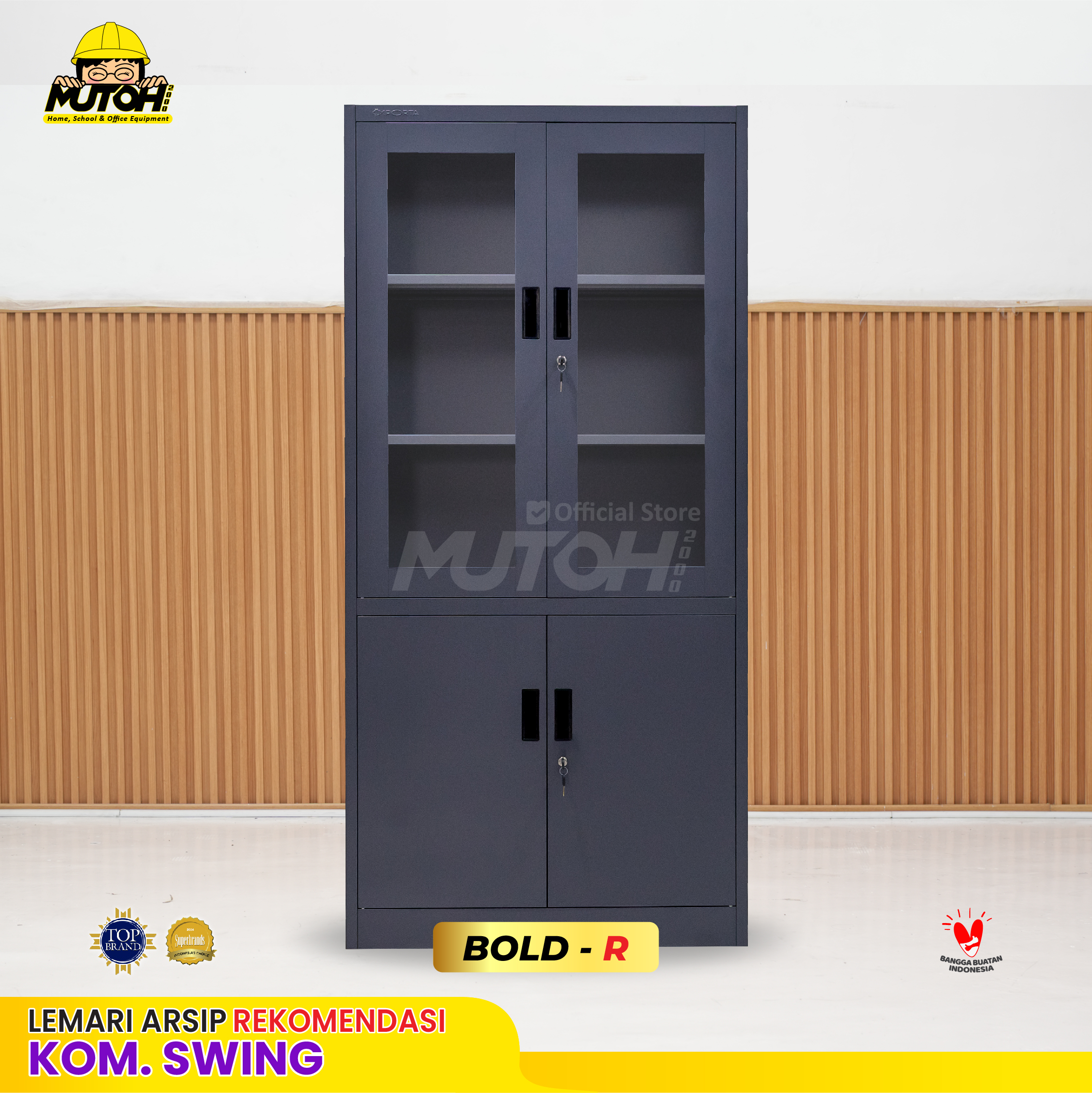 Lemari arsip besi Rekomendasi | 2 pintu kombinasi swing abu tua MUTOH BOLD