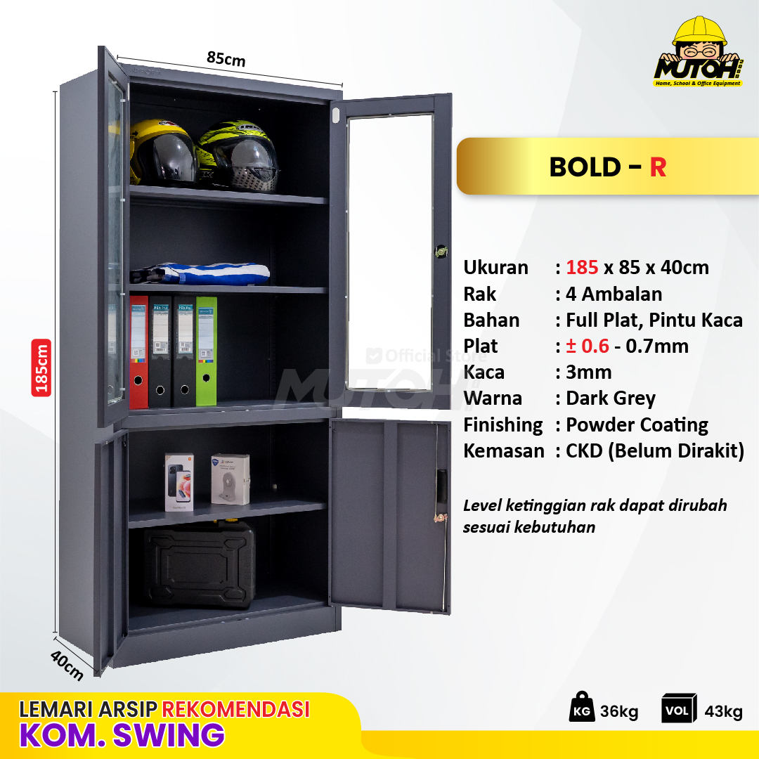 Lemari arsip besi Rekomendasi | 2 pintu kombinasi swing abu tua MUTOH BOLD - Gambar 2