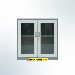 MUTOH-R TWO TONE | Lemari Arsip Besi Pendek 2 Pintu Swing Kaca – Kombinasi Abu