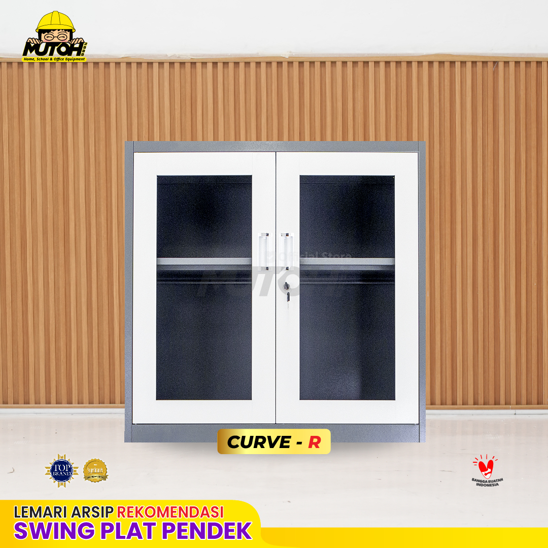 Lemari arsip besi Rekomendasi | Pendek pintu swing kaca 2 warna MUTOH CURVE