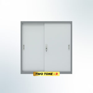 MUTOH-R TWO TONE | Lemari Arsip Besi Pendek 2 Pintu Sliding Plat – Kombinasi Abu