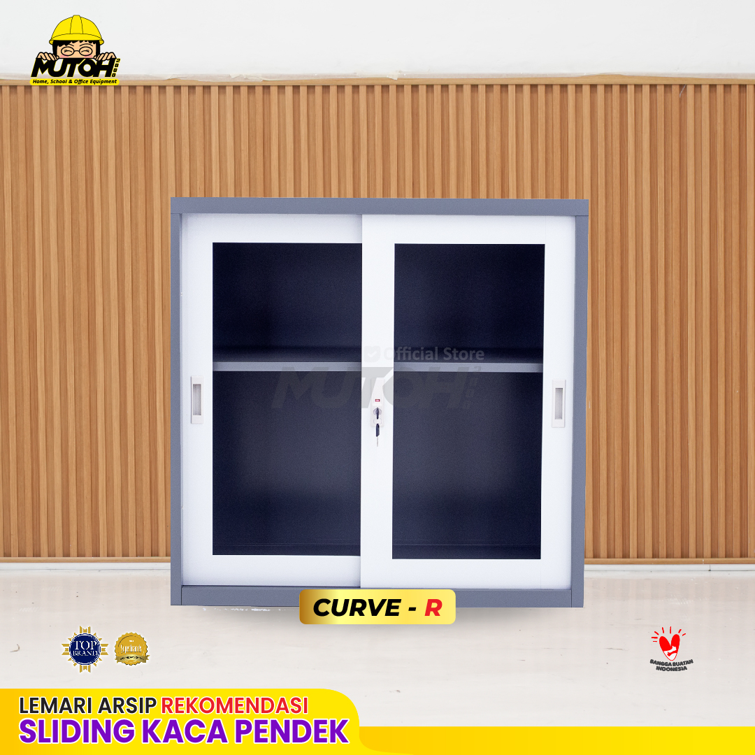 Lemari arsip besi Rekomendasi | Pendek pintu sliding kaca 2 warna MUTOH CURVE