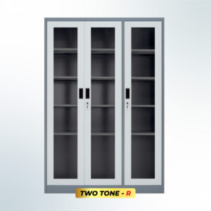 MUTOH-R TWO TONE | Lemari Arsip Besi 3 Pintu Swing Kaca – Kombinasi Abu