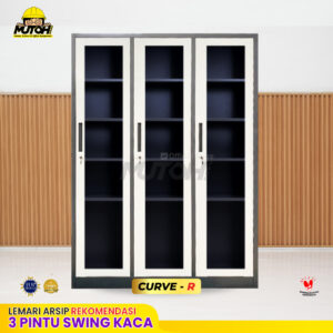 Lemari arsip besi Rekomendasi | 3 pintu swing kaca 2 warna MUTOH CURVE