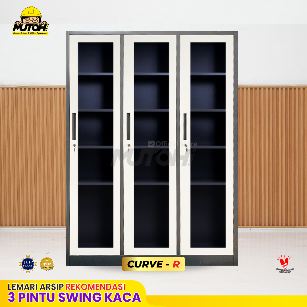Lemari arsip besi Rekomendasi | 3 pintu swing kaca 2 warna MUTOH CURVE