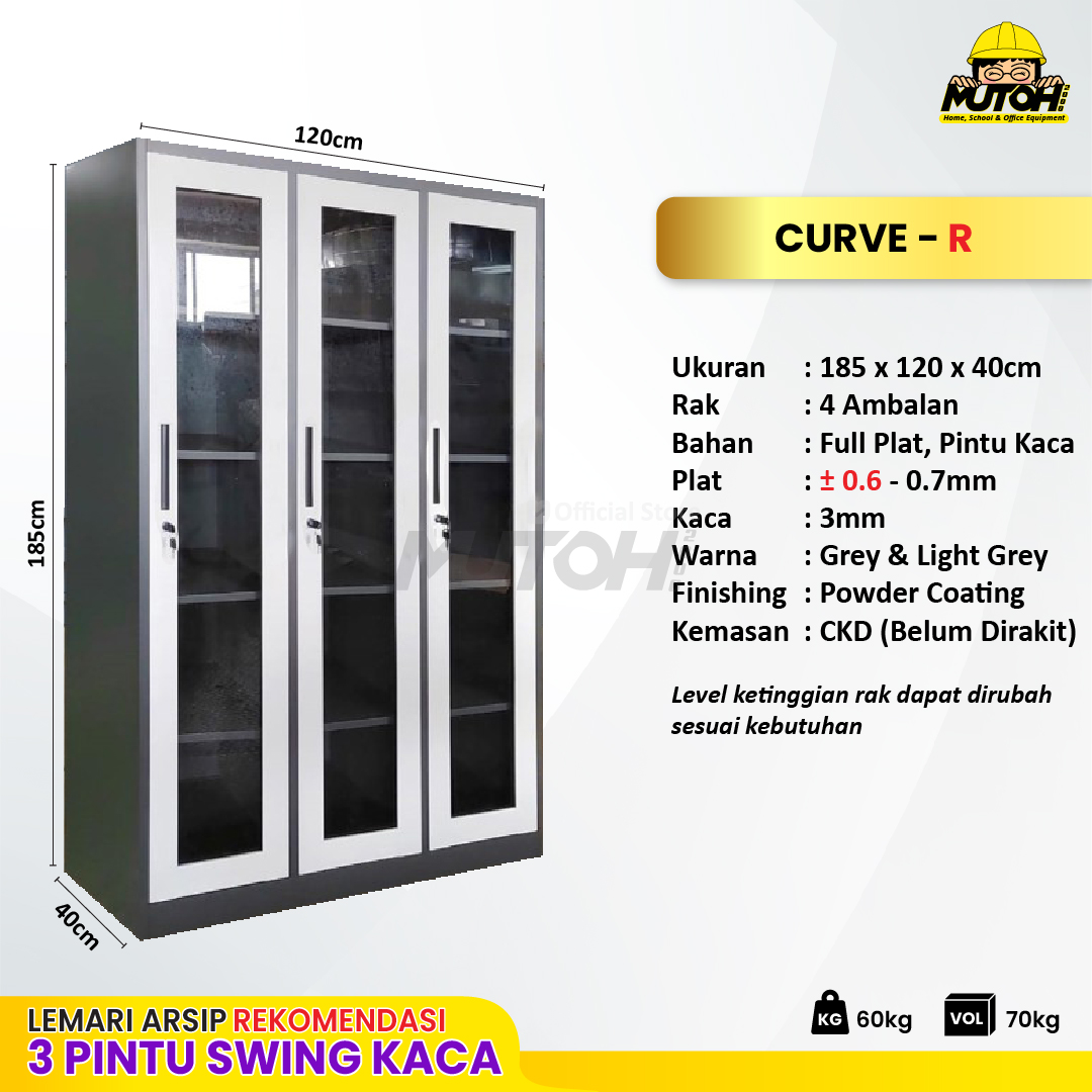 Lemari arsip besi Rekomendasi | 3 pintu swing kaca 2 warna MUTOH CURVE - Gambar 2
