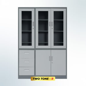 MUTOH-R TWO TONE | Lemari Arsip Besi Kombinasi 3 Pintu 2 Laci – Kombinasi Abu