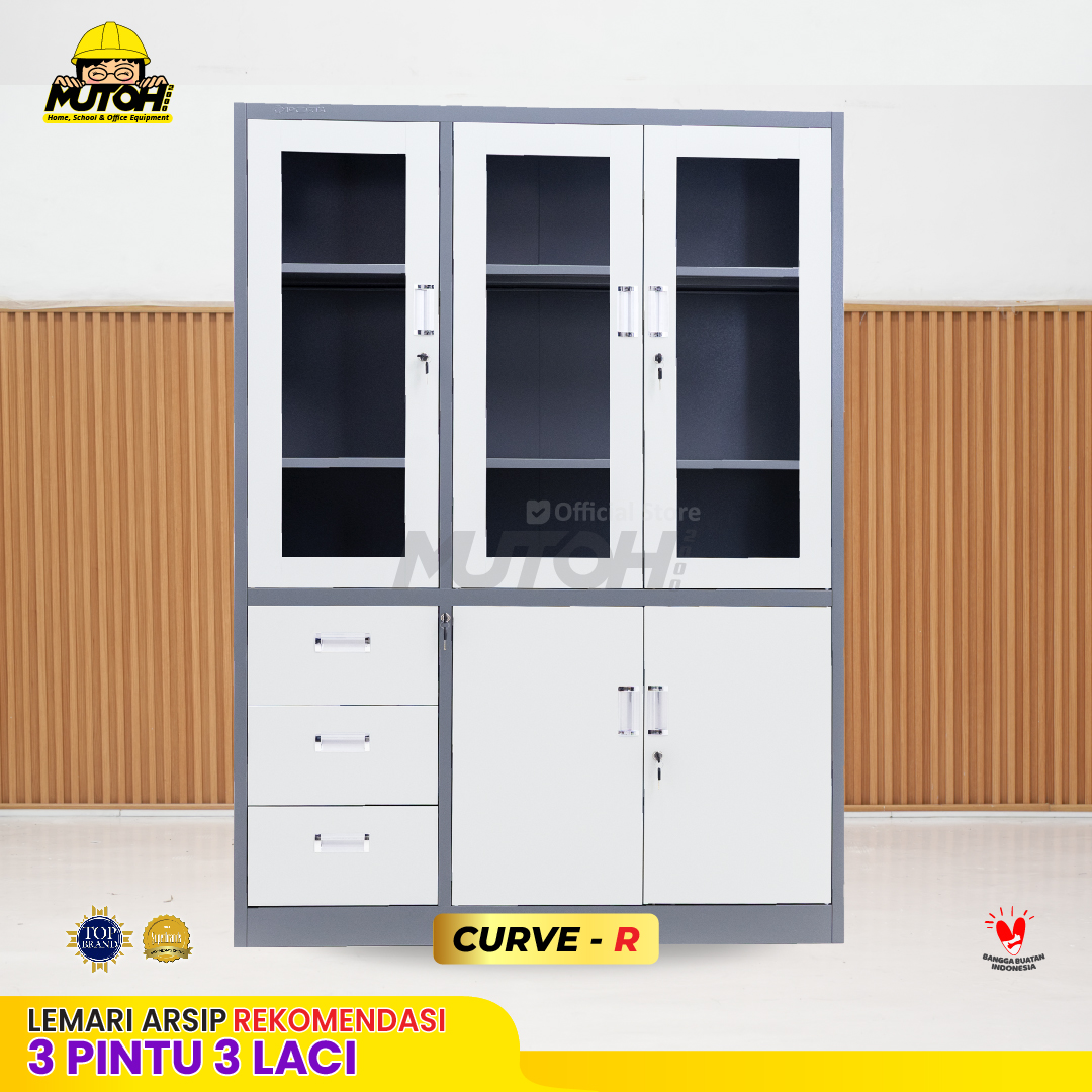 Lemari arsip besi Rekomendasi | Kombinasi 3 pintu 3 laci 2 warna MUTOH CURVE