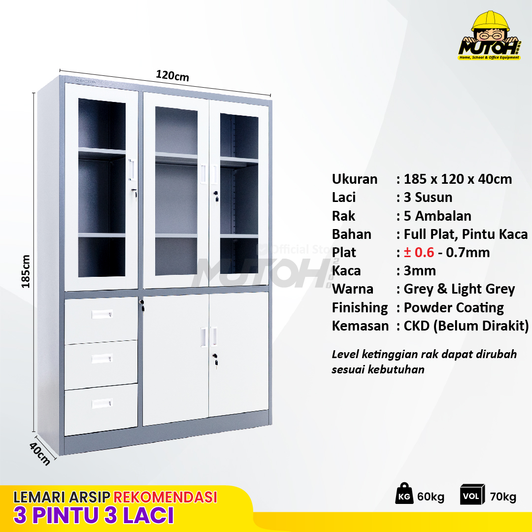 Lemari arsip besi Rekomendasi | Kombinasi 3 pintu 3 laci 2 warna MUTOH CURVE - Gambar 2
