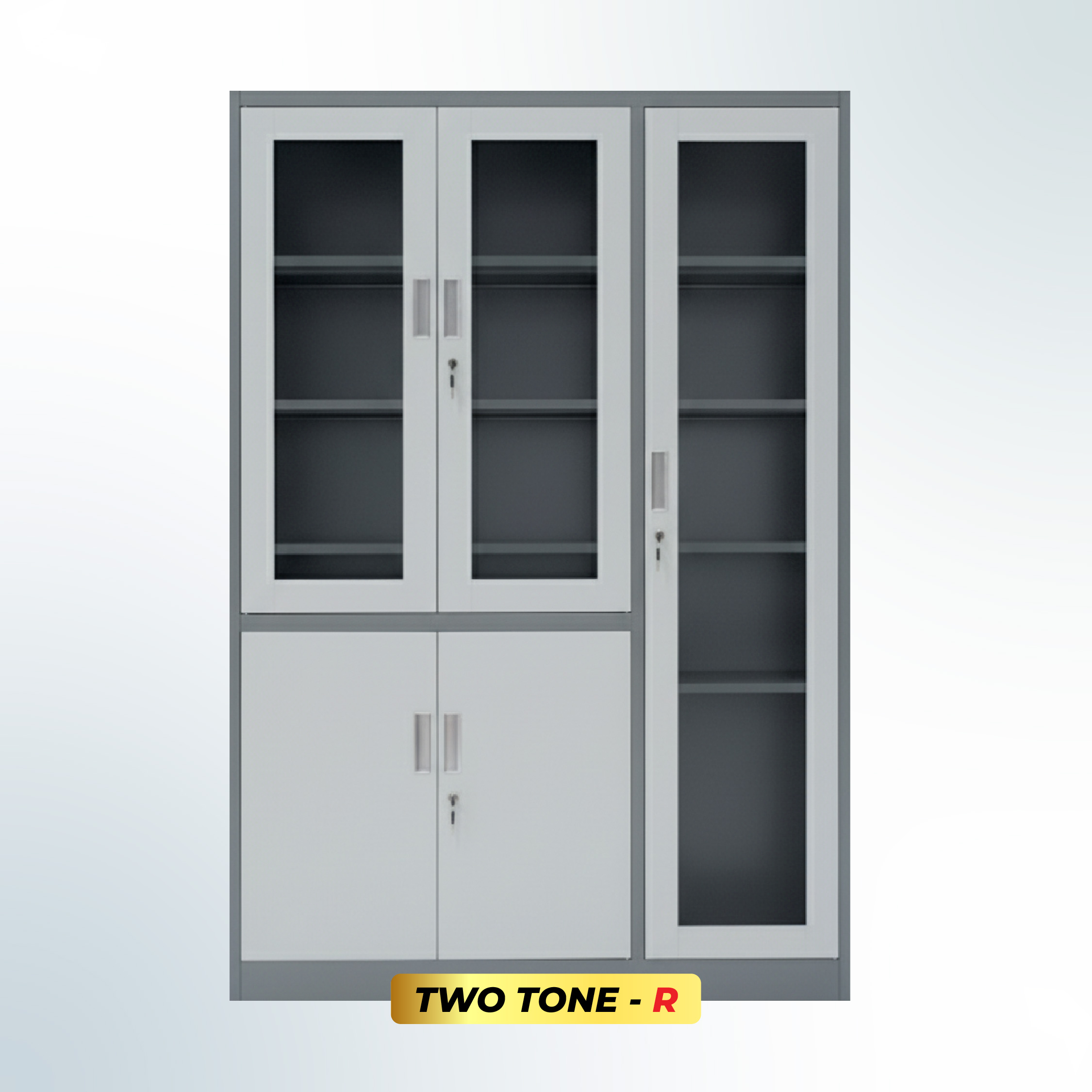 MUTOH-R TWO TONE | Lemari Arsip Besi Kombinasi 3 Pintu Swing – Kombinasi Abu