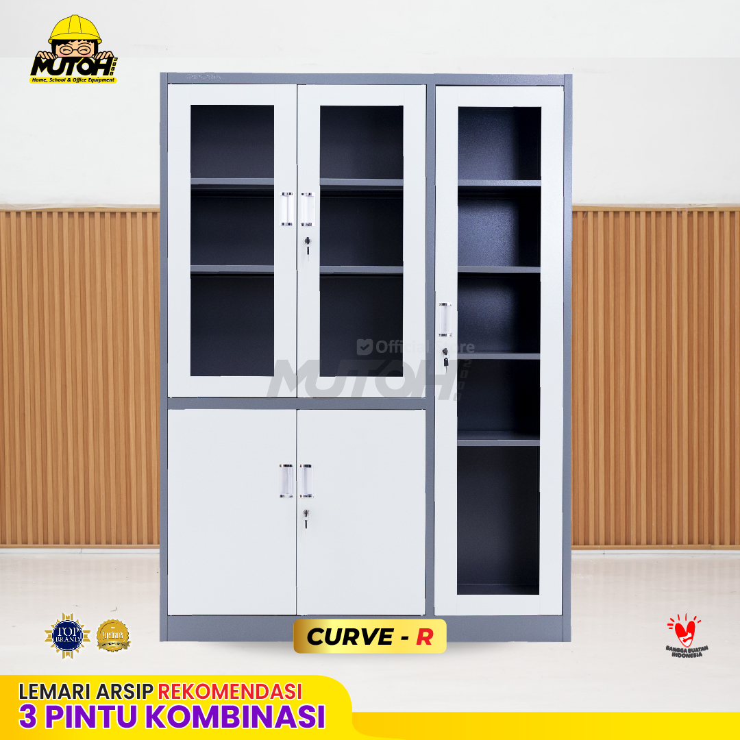 Lemari arsip besi Rekomendasi | Kombinasi 3 pintu 2 warna MUTOH CURVE