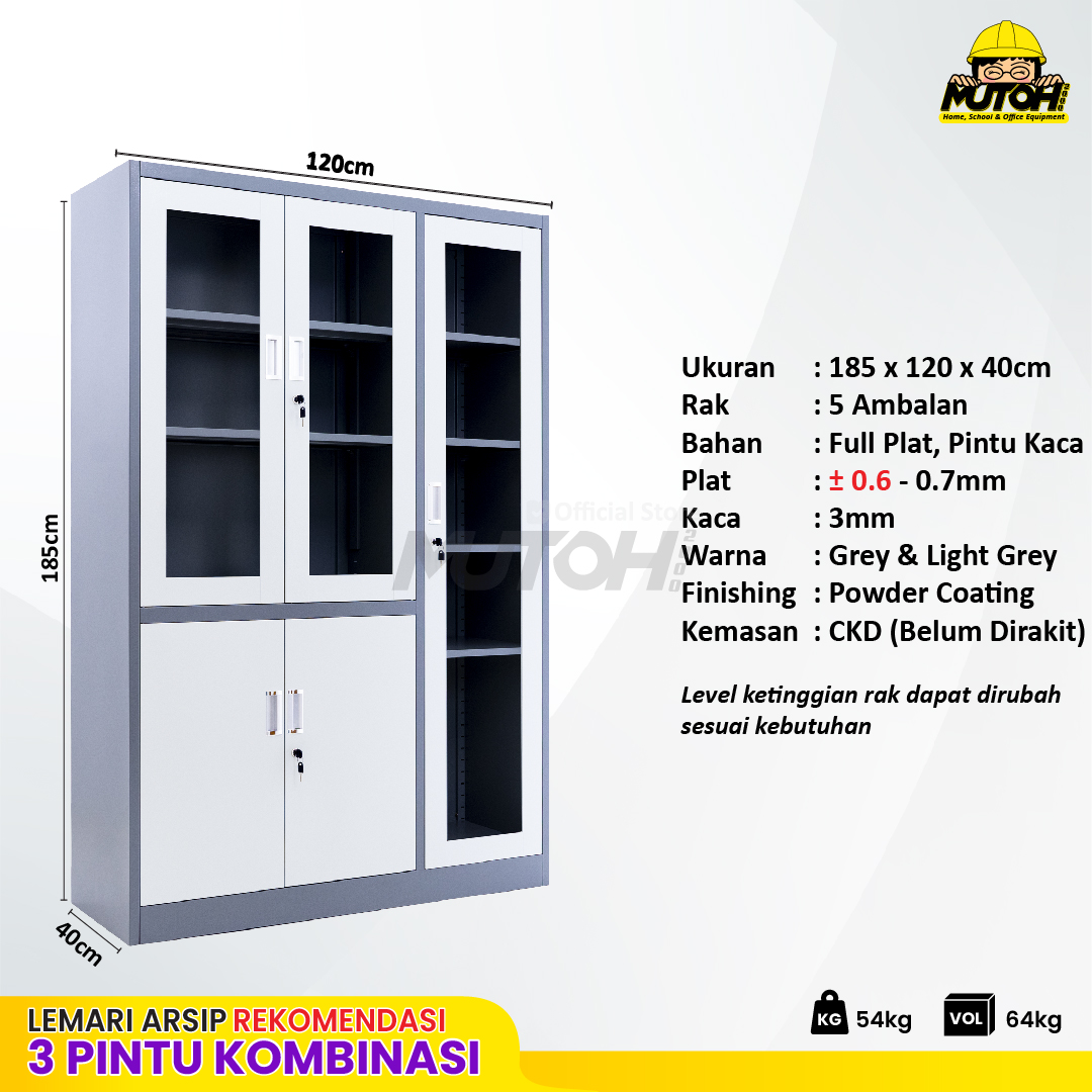 Lemari arsip besi Rekomendasi | Kombinasi 3 pintu 2 warna MUTOH CURVE - Gambar 2