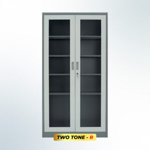 MUTOH-R TWO TONE | Lemari Arsip Besi 2 Pintu Swing Kaca – Kombinasi Abu