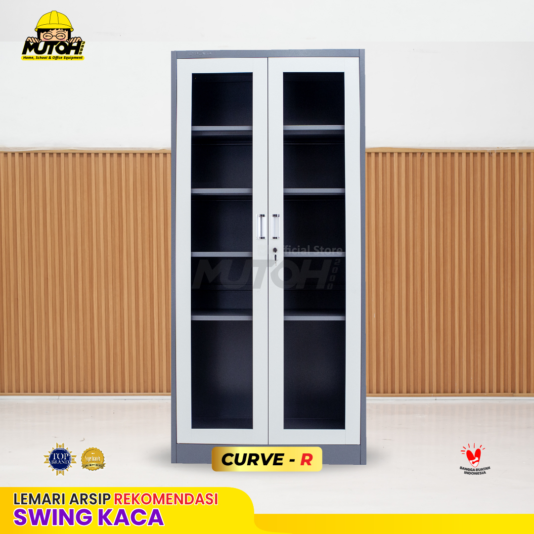 Lemari arsip besi Rekomendasi | 2 pintu swing kaca 2 warna MUTOH CURVE