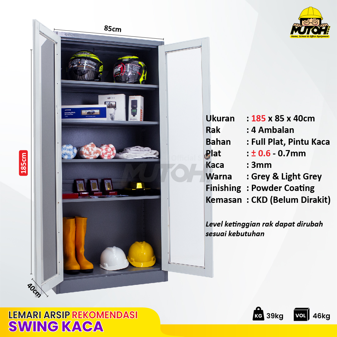Lemari arsip besi Rekomendasi | 2 pintu swing kaca 2 warna MUTOH CURVE - Gambar 2