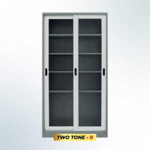 MUTOH-R TWO TONE | Lemari Arsip Besi 2 Pintu Sliding Kaca – Kombinasi Abu