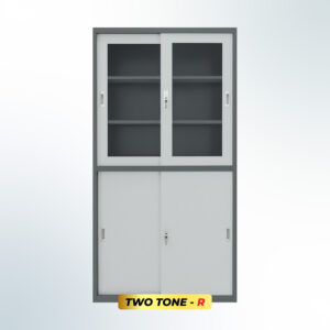 MUTOH-R TWO TONE | Lemari Arsip Besi 2 Pintu Kombinasi Sliding Kombinasi Abu