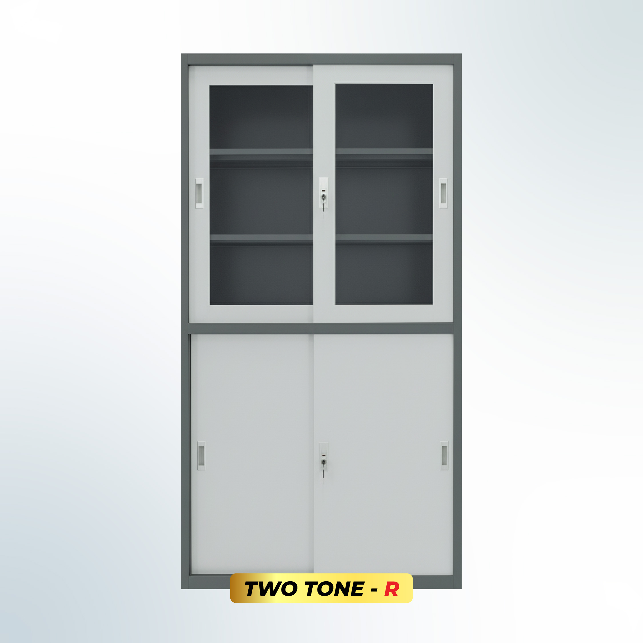MUTOH-R TWO TONE | Lemari Arsip Besi 2 Pintu Kombinasi Sliding Kombinasi Abu