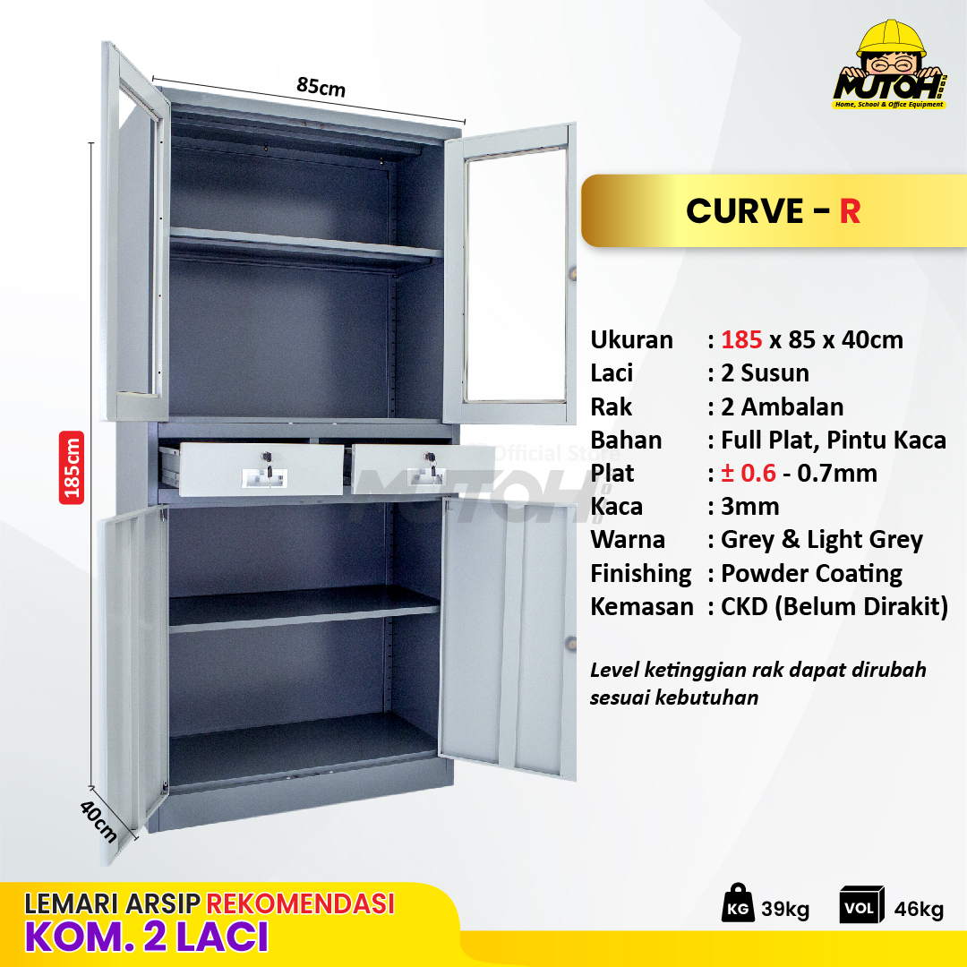 Lemari arsip besi Rekomendasi | 2 pintu swing kombinasi 2 laci MUTOH2000 - Gambar 2