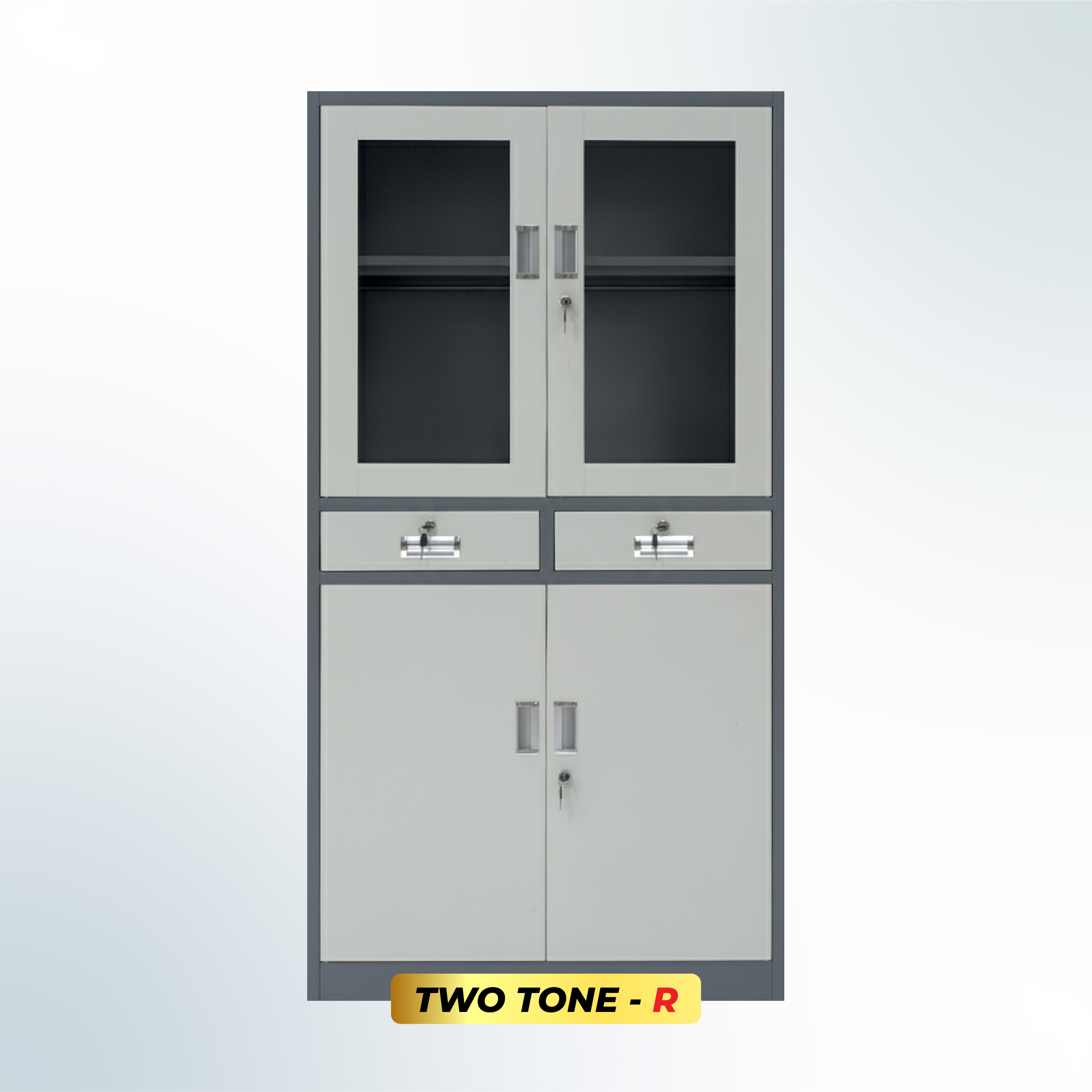 MUTOH-R TWO TONE | Lemari Arsip Besi 2 Pintu Kombinasi 2 Laci – Kombinasi Abu