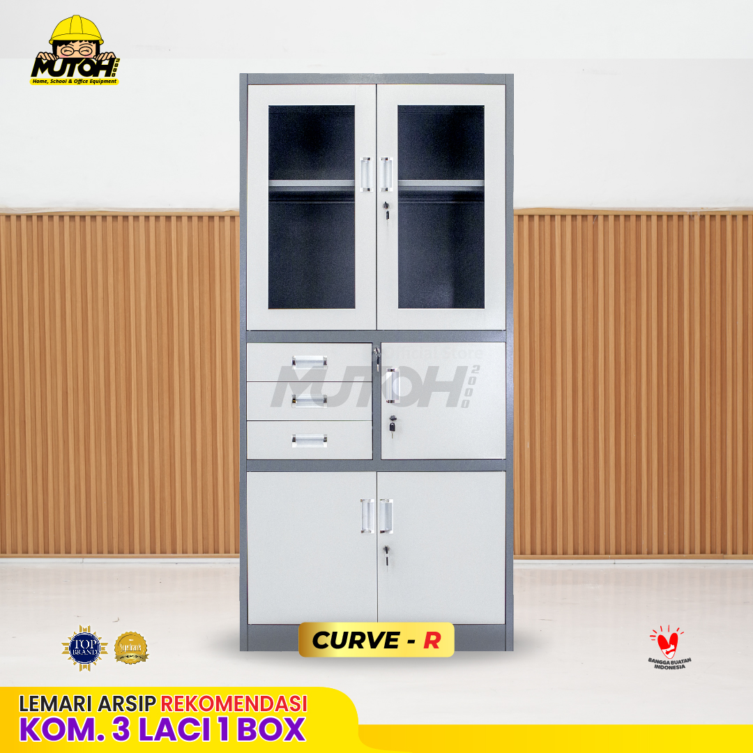Lemari arsip besi Rekomendasi | 2 Pintu swing kombinasi 3 laci 1 box MUTOH2000