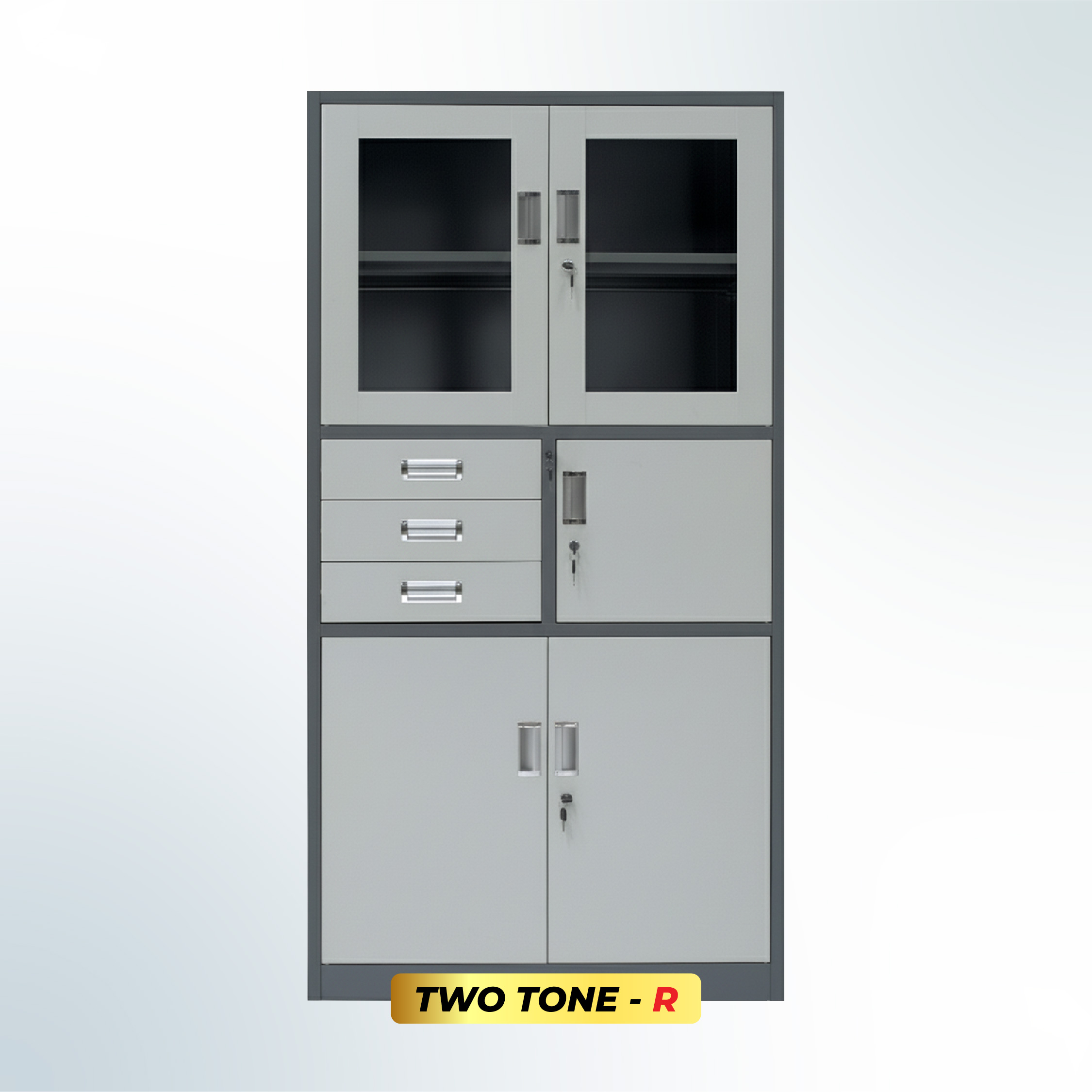 MUTOH TWO TONE | Lemari besi arsip 2 pintu swing kombinasi 3 laci 1 box 2 warna - Kombinasi Abu